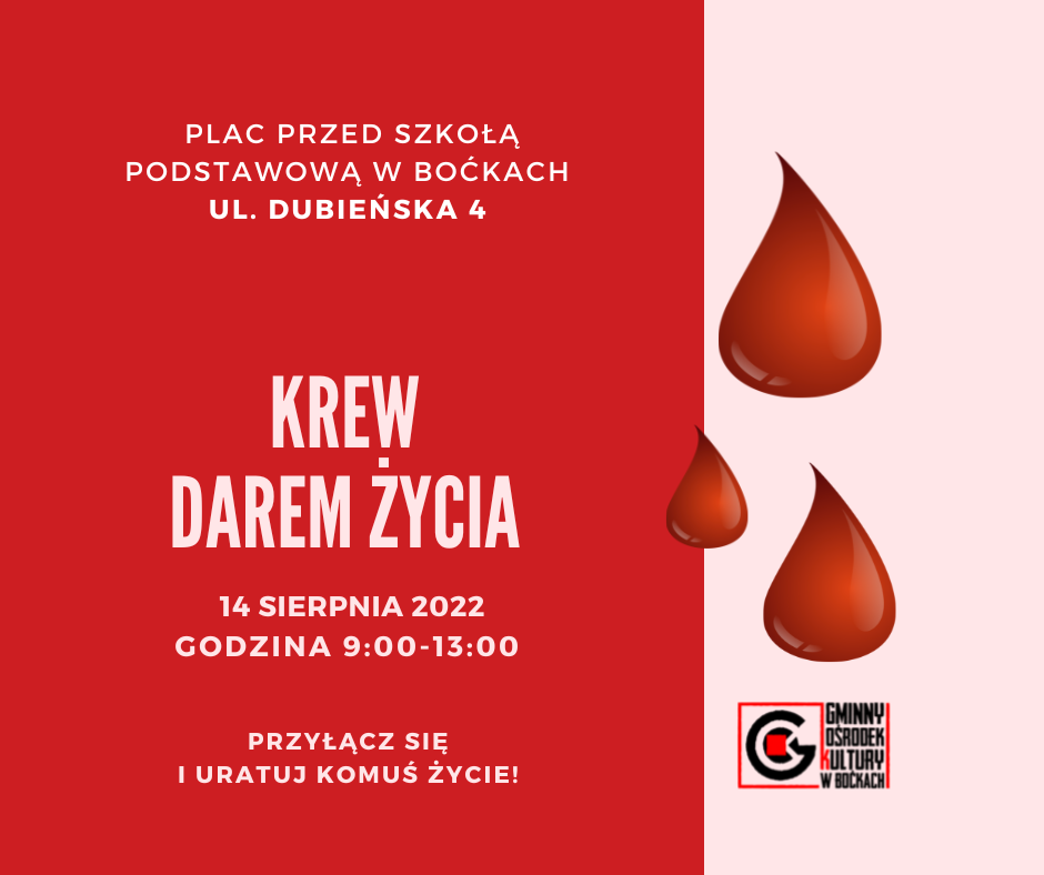 Możesz Oddać Krew Gminny Ośrodek Kultury W Boćkach 8461